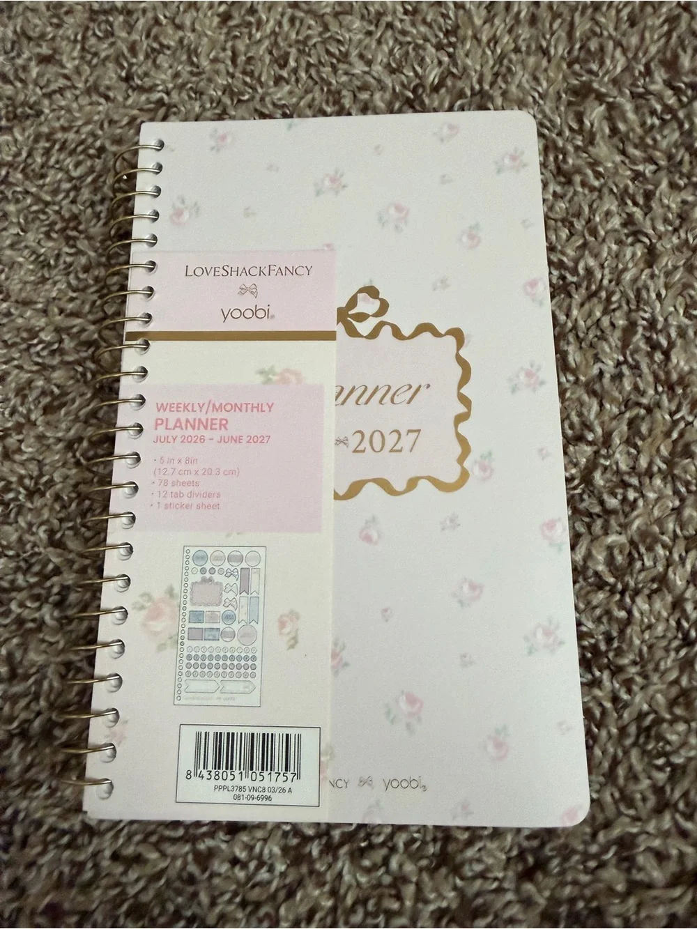 LoveShackFancy Yoobi Pink and Gold 2026-2027 Spiral Planner - Picture 2 of 7